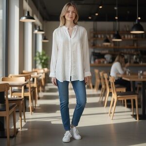 Chico's Elegant White‎ long-sleeve Rows of Rhinestones Blouse Tunic Top